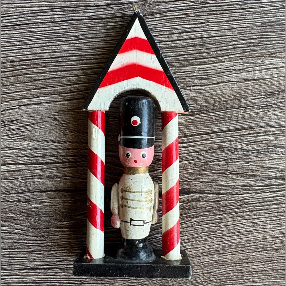 Vintage Wooden British Soldier Ornament Candy Cane House Ornament